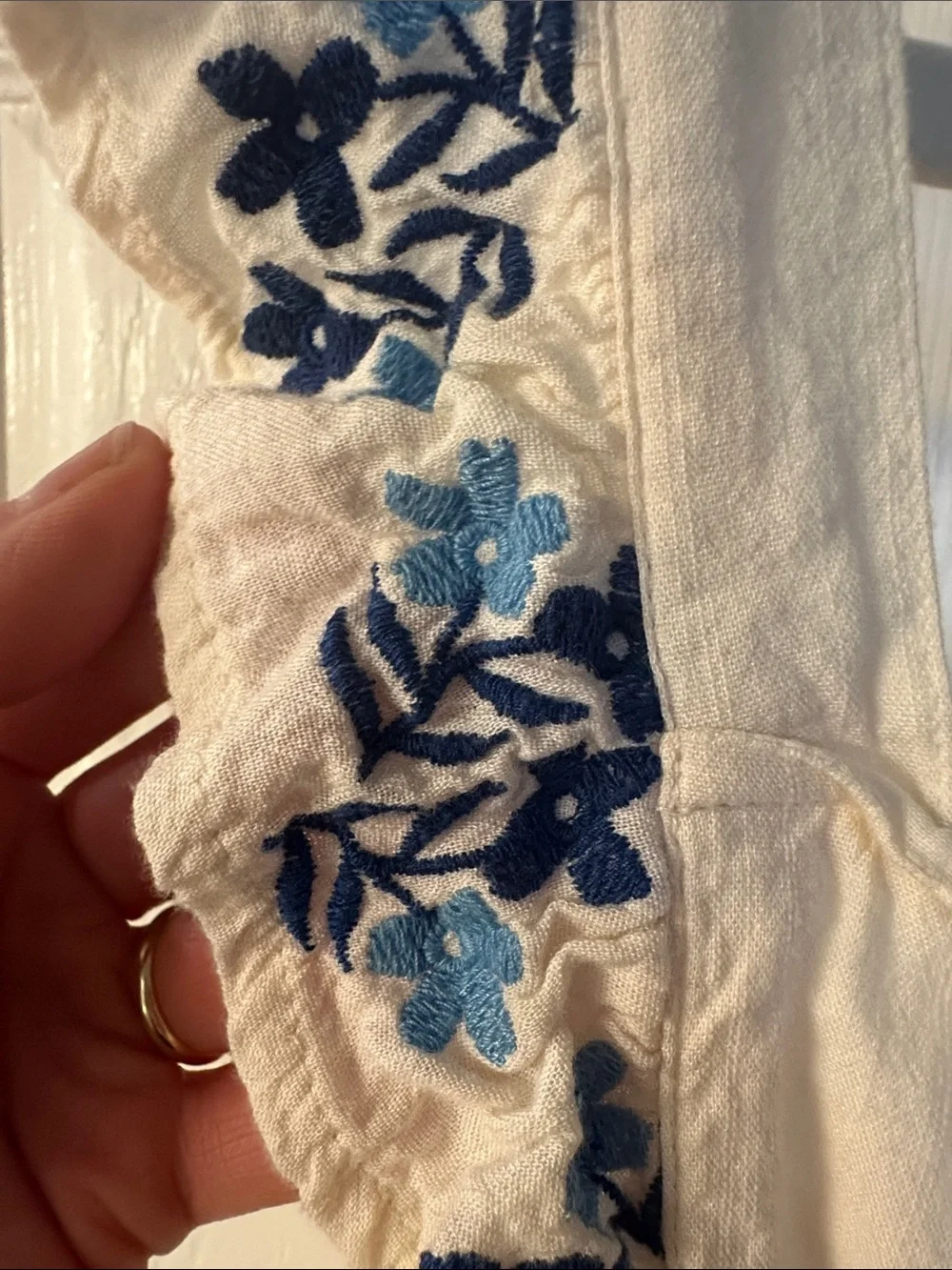 Old Navy White Girls' Sleeveless Top with Blue Floral Embroidery